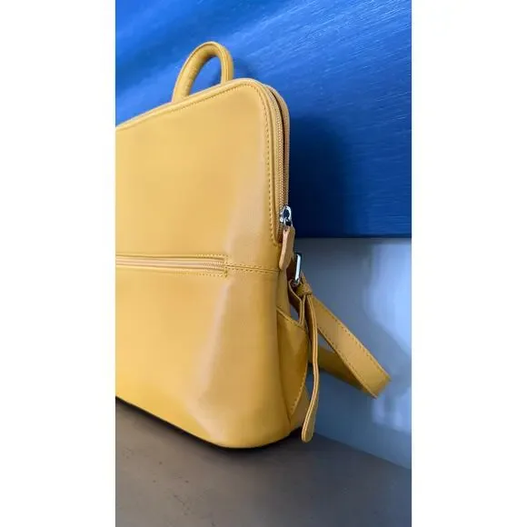 ili New York Genuine Leather Mustard Yellow Mini Backpack Travel Purse - Picture 4 of 8